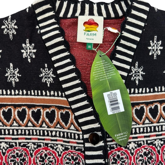 Farm Rio Black Ainika Love Coconut Groove Knit Cardigan black Red XS - Picture 5 of 9